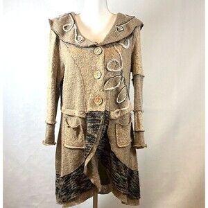 Fantazia Boho Artsy Sweater Coat Jacket Women’s Size M Lagenlook Button Cardigan